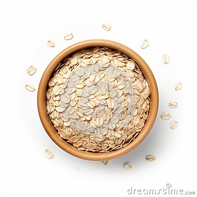 Top View Of Oats In A Bowl On White Background Stock Photo