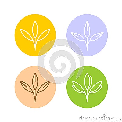 Oats ears or other cereal plants logo set. Grain agriculture cuts icons. Vector Illustration