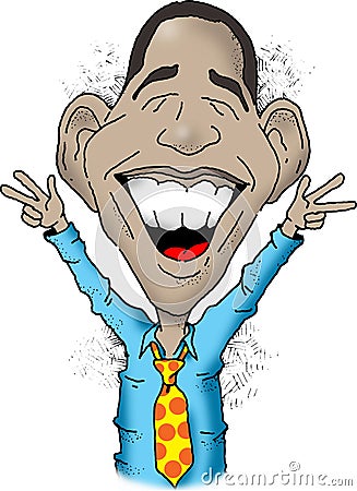 Obama gives peace signs Cartoon Illustration