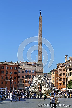 Obelisco Agonale, ancient Egyptian obelisk at Navona square, Rome, Italy Editorial Stock Photo