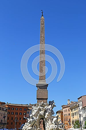 Obelisco Agonale, ancient Egyptian obelisk at Navona square, Rome, Italy Editorial Stock Photo