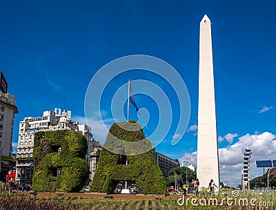 The Obelisco de Buenos Aires, a national historic monument located in the centre of Buenos Aires, Argentina. Editorial Stock Photo