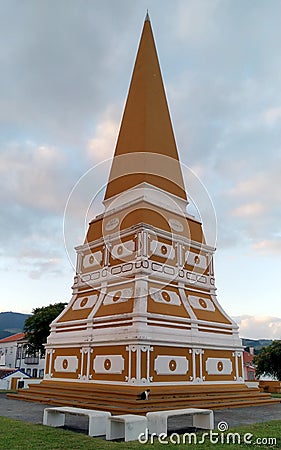 Alto da Memoria obelisk, view at sunset, Angra do Heroismo, Terceira, Azores, Portugal Stock Photo