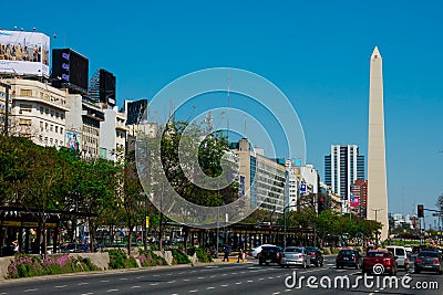 Obelisk of Buenos Aires El Obelisco. July 9 Avenue Avenida 9 de Julio Editorial Stock Photo