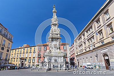 Obelisk Guglia of the Immaculate Virgin on Piazza Gesu Nuovo in Naples Napoli, Italy Editorial Stock Photo