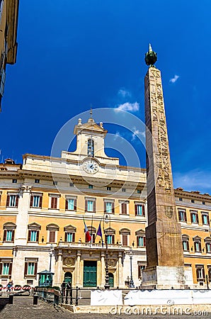The Obelisk and the Palace of Montecitorio in Rome Editorial Stock Photo