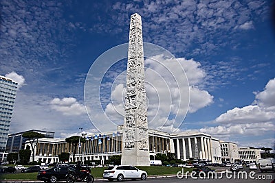 Obelisk to Gugliermo Marconi placed in Rome Eur Editorial Stock Photo