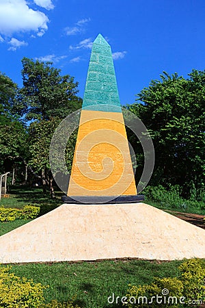 Obelisk Triple Frontier, Brazil Stock Photo