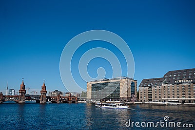 Oberbaum Bridge is a Berlin-River Spree, considered one of the citys landmarks. Editorial Stock Photo