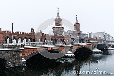 Oberbaum bridge OberbaumbrÃ¼cke in Berlin, winter Editorial Stock Photo