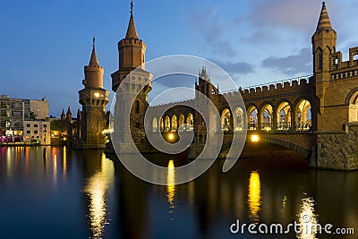 Oberbaum Bridge after sunset Editorial Stock Photo