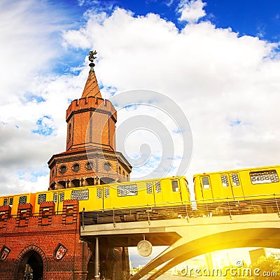 Oberbaum bridge and train in Berlin Editorial Stock Photo