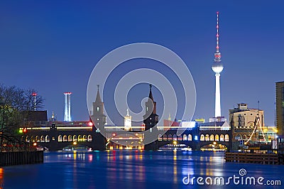 Oberbaum bridge, tv tower, berlin Editorial Stock Photo