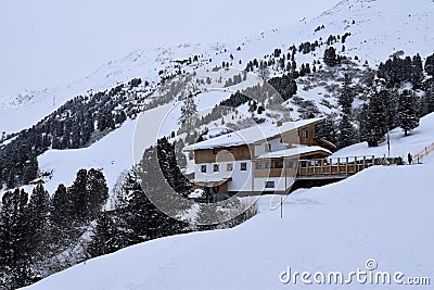 Traditional Apres ski bar and restaurant in Austrian ski resort Editorial Stock Photo