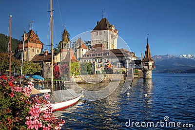 Oberhofen Castle on Lake Thun, Switzerland Stock Photo