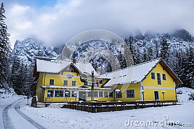 Restaurant near Grunner see lake, tourist spot for hiking. Editorial Stock Photo