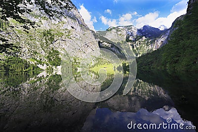 Obersee Lake reflections, Bavaria, Germany Stock Photo