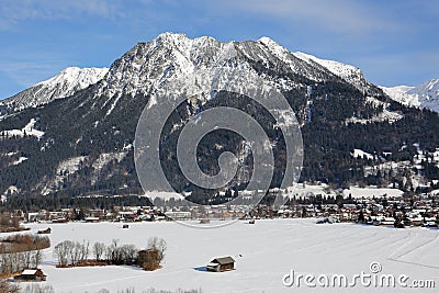 Oberstdorf mountains Alps with snow in winter Stock Photo