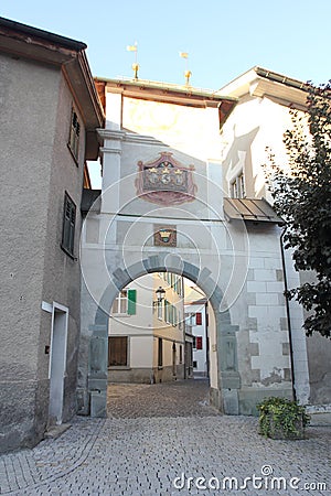 Obertor or Porta Sura inIlanz Glion, Switzerland. Stock Photo