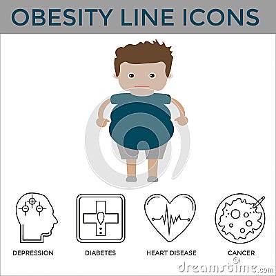 Obesity disease icons Vector Illustration