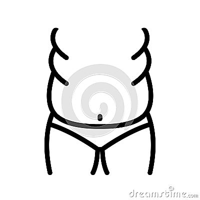 Obesity flat line icon. Pictogram of woman with fat belly. Unhealthy lifestyle symbol. Outline sign for mobile concept Vector Illustration