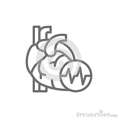 Obesity heart, visceral fat, heart attack line icon. Vector Illustration