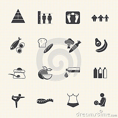 obesity related diseases and prevention by food nutrition. Vector icons set Vector Illustration