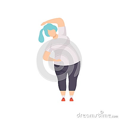 Obesity woman wearing sports uniform doing fitness exercise, weight loss program concept vector Illustration on a white Vector Illustration