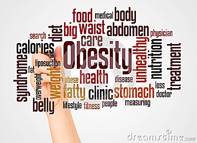Obesity word cloud and hand with marker concept Stock Photo