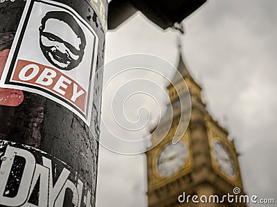 Obey and Big Ben Tourist Attraction Editorial Stock Photo