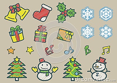 Object of Christmas - rough line drawing and scribble color - Vector Illustration