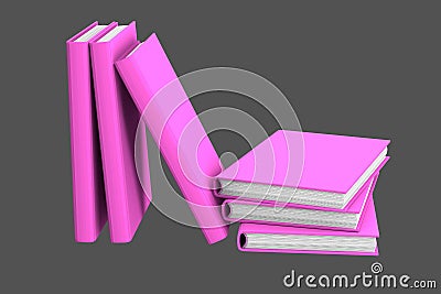 Simple very high resolution heap of purple books closed, school concept isolated on grey background - 3d illustration of object Cartoon Illustration