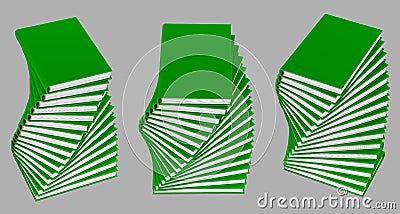 Object 3d illustration - highly detailed helix heap of many green books closed, school concept isolated on grey background Cartoon Illustration