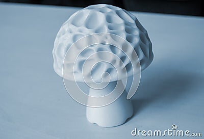 Object form mushroom white color printed 3D printer. Three-dimensional model Stock Photo
