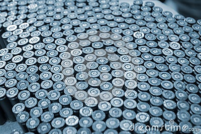 Object made up spent used cartridge cases. Lots used shells from cartridge cases Stock Photo