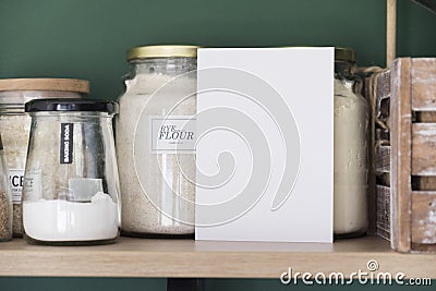 Object mock up image. White blank paper in fancy modern inetior. Nobody on photo. Space for text Stock Photo