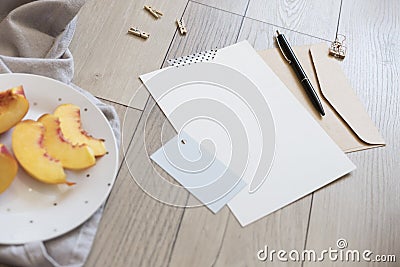 Object mock up image. White blank paper in fancy modern inetior. Nobody on photo. Space for text Stock Photo