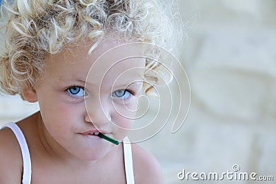 Object in mouth Stock Photo