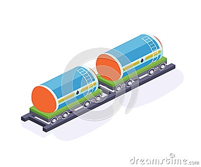Object of oil industry. Cargo trailers, tanks with liquid, oil. Vector Illustration