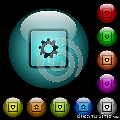 Object settings icons in color illuminated glass buttons Stock Photo