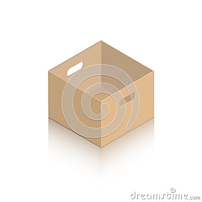 Layout of a miniature open cardboard box and carved handles. Stock Photo