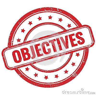 OBJECTIVES text on red grungy round rubber stamp Stock Photo