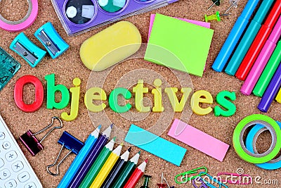 Objectives word on cork background Stock Photo