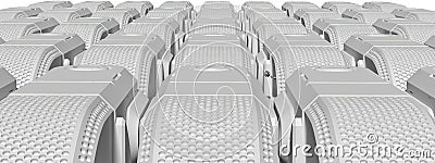 Objects arranged in an orderly fashion Fusion of machine and structure Gray abstract, elegant and modern 3D rendering image Stock Photo