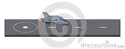 Objects of 2d platformer, game interface, 8-bit game, fly spacecraft. Vector Illustration