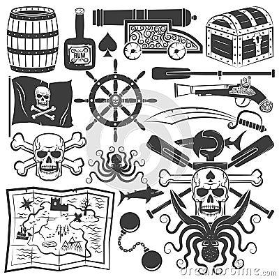 Objects for design pirate logo Vector Illustration