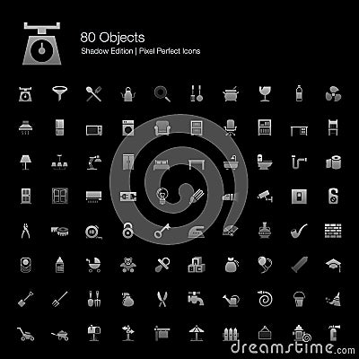 Objects Pixel Perfect Icons Shadow Edition. Vector Illustration