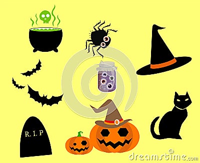 Objects Pumpkin Cat Halloween Day 31 October Party Design Stock Photo