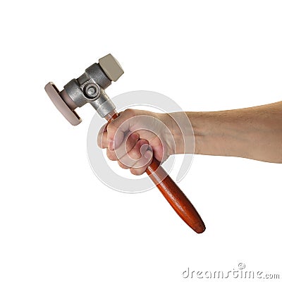 Objects tool hands action - Hand hammer worker. Isolated Stock Photo