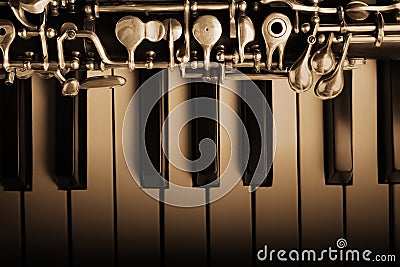 Oboe and piano musical instruments Stock Photo